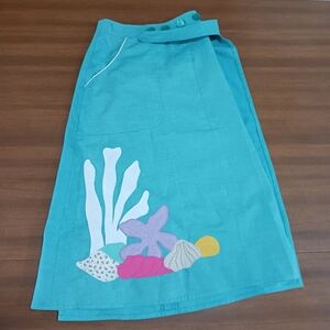 Vtg Skirt Sea Creatures Blue Seahorse Adjustable Glass Button Appliques Unique